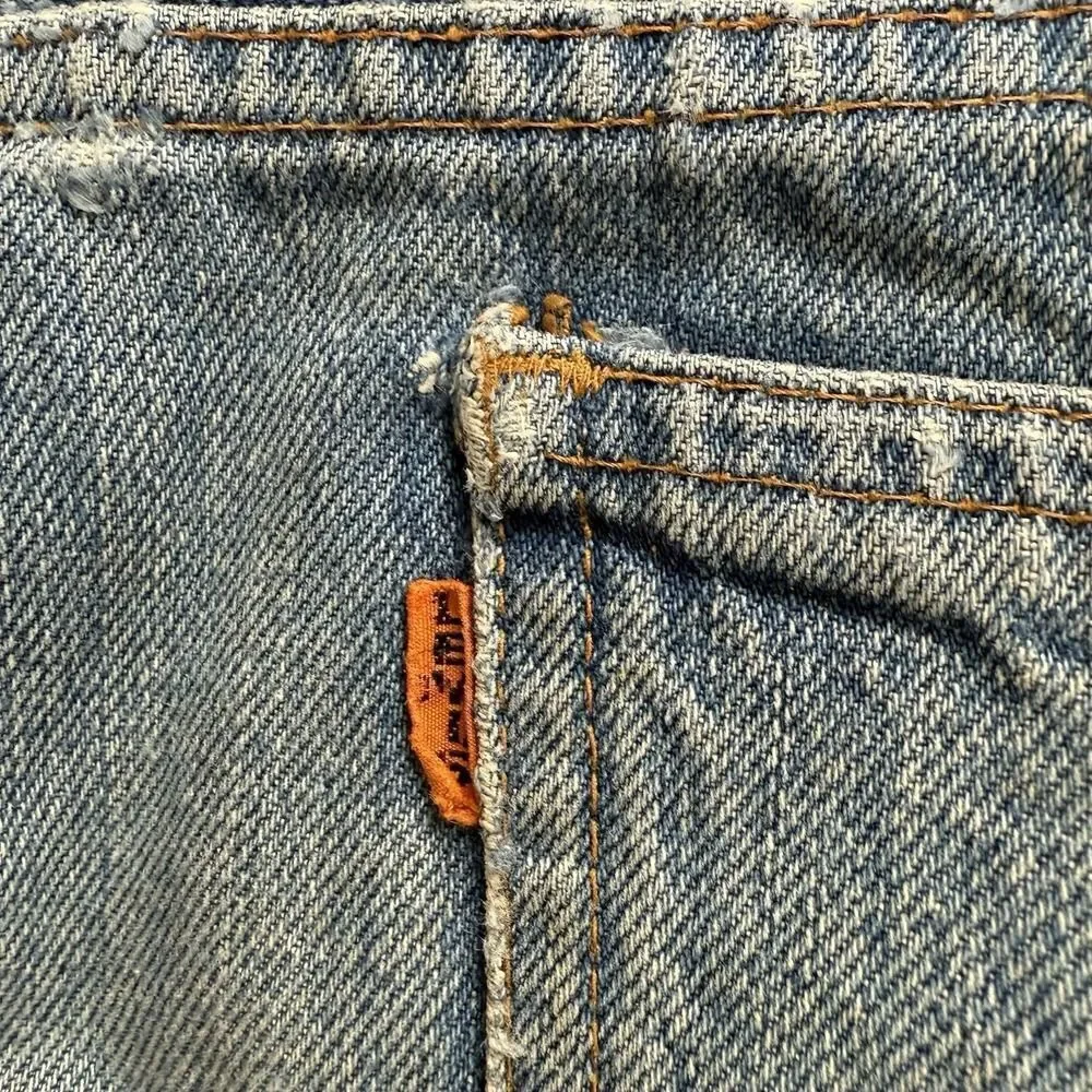 Vintage Levis Big E Jeans Shorts Mens 34 Blue Denim Orange‎ Tab Cut Off Jorts 6